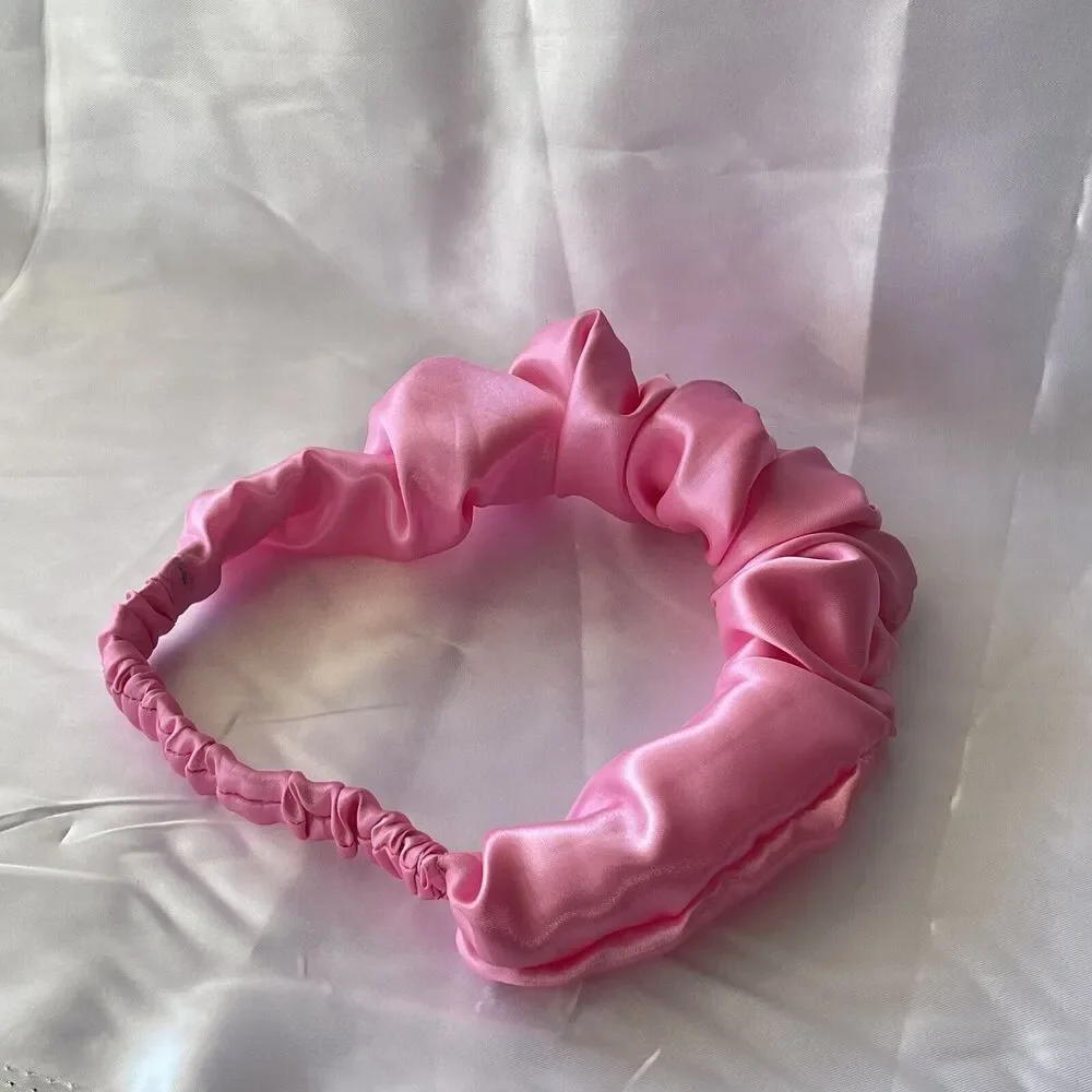 Pink Satin Headband wrap scrunched For Women Pleated design